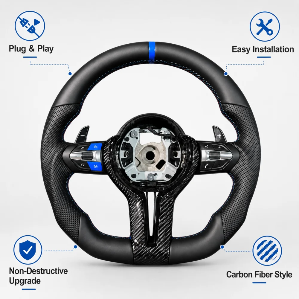 Black Perforated Leather Steering Wheel Blue Center Mark For BMW F20 F25 F30 F48 F80 M3 E90 E87 X5 E70 F01 F10 Upgrade