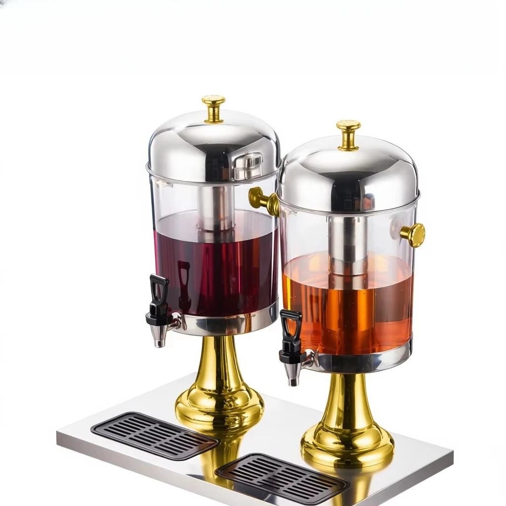 Double 16-liter stainless steel beverage dispenser with transparent container for hot, cold, juice, and iced beverages