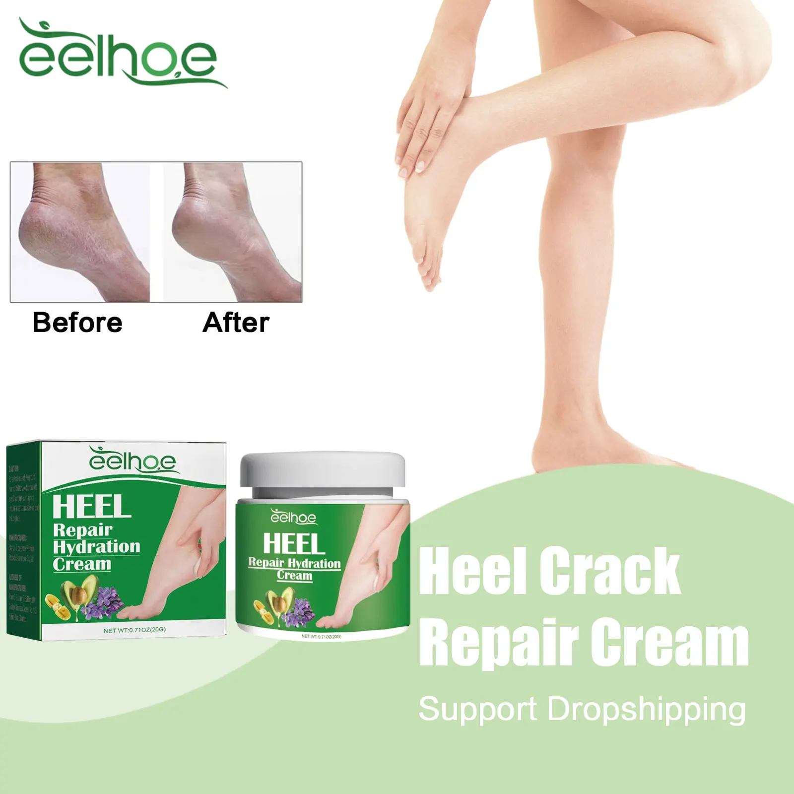 

EELHOE Heel Crack Repair Cream Remove Dead Skin Exfoliating Drying Peeling Chapped Blister Repair Deeply Moisturizing Foot Care