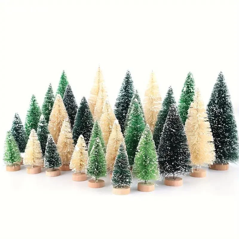 AnswerMini Artificial Christmas Trees With Snow Frosted Finish Wooden Bases For Tabletop Decor Holiday Party Home DIY Crafts