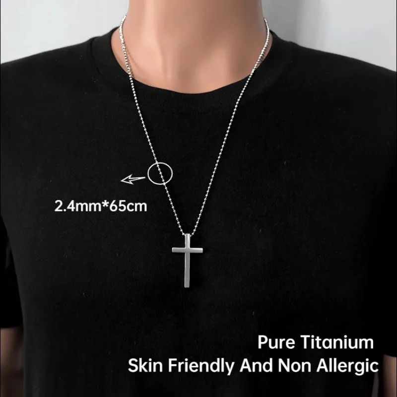 

2.4mm Pure Titanium Bead Chain Cross Necklace - Polished Skin-Friendly Non-Allergic Premium Hip Hop Cross Pendant Holiday Gift