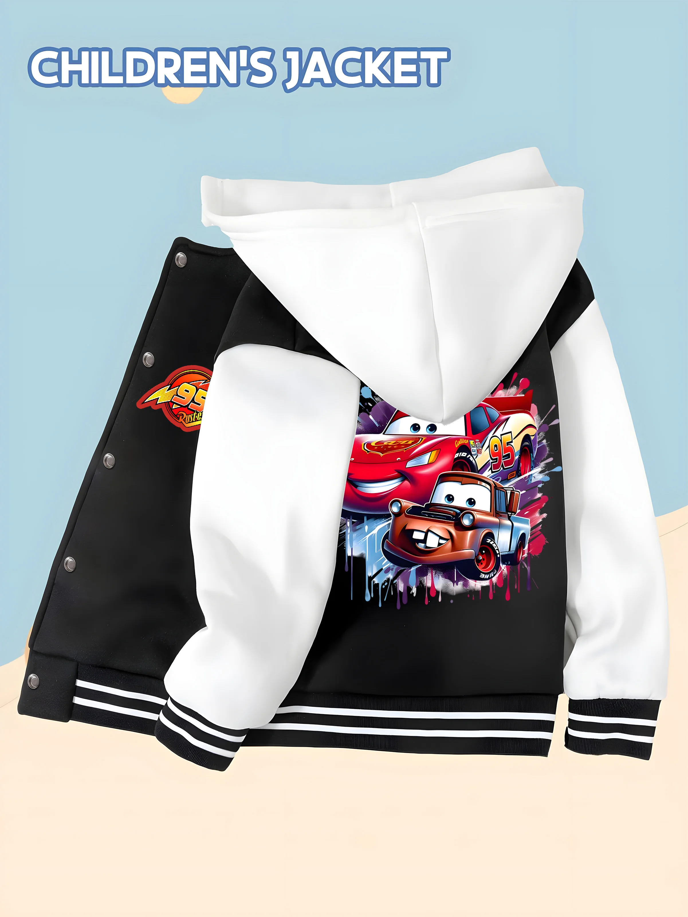 

MINISO Disney Boys' Baseball Jacket - Lightning McQueen Vibrant , Durable and Easy-Care, Perfect for School, Comfortable Fabric