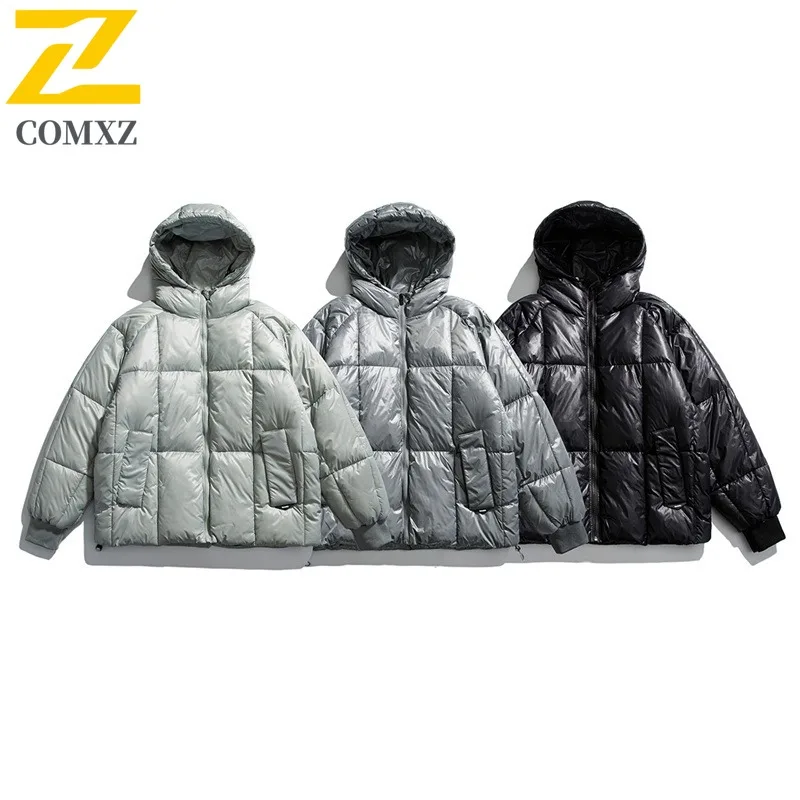 

COMXZ 2025 Solid Color Parka Winter Hooded Cotton Jacket Men Women Couple Plus Size Thick Warm Padded Leather Coat