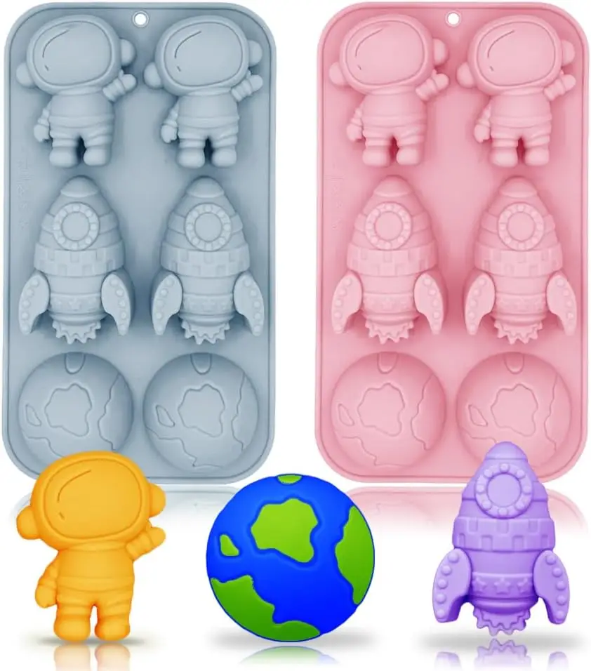 VERIDIAN Astronaut Silicone Molds Rocket Planet 6 Cavity Space Themed Baking Mould Tray DIY Cake Decoration Accessories