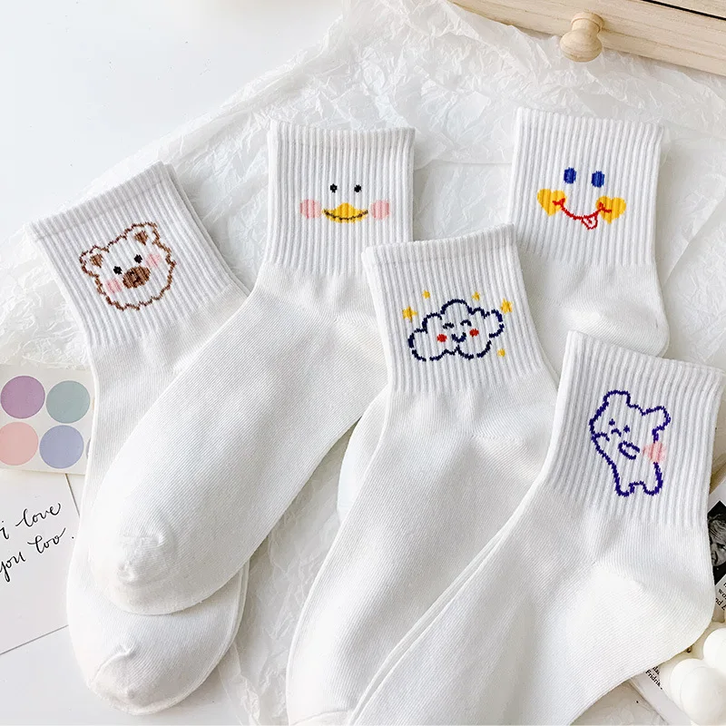 Women Socks Cute Cartoon Cotton Japanese Korean Socks White Christmas Kawaii Bear Sailor Harajuku Slouch Streetwear Female Soks