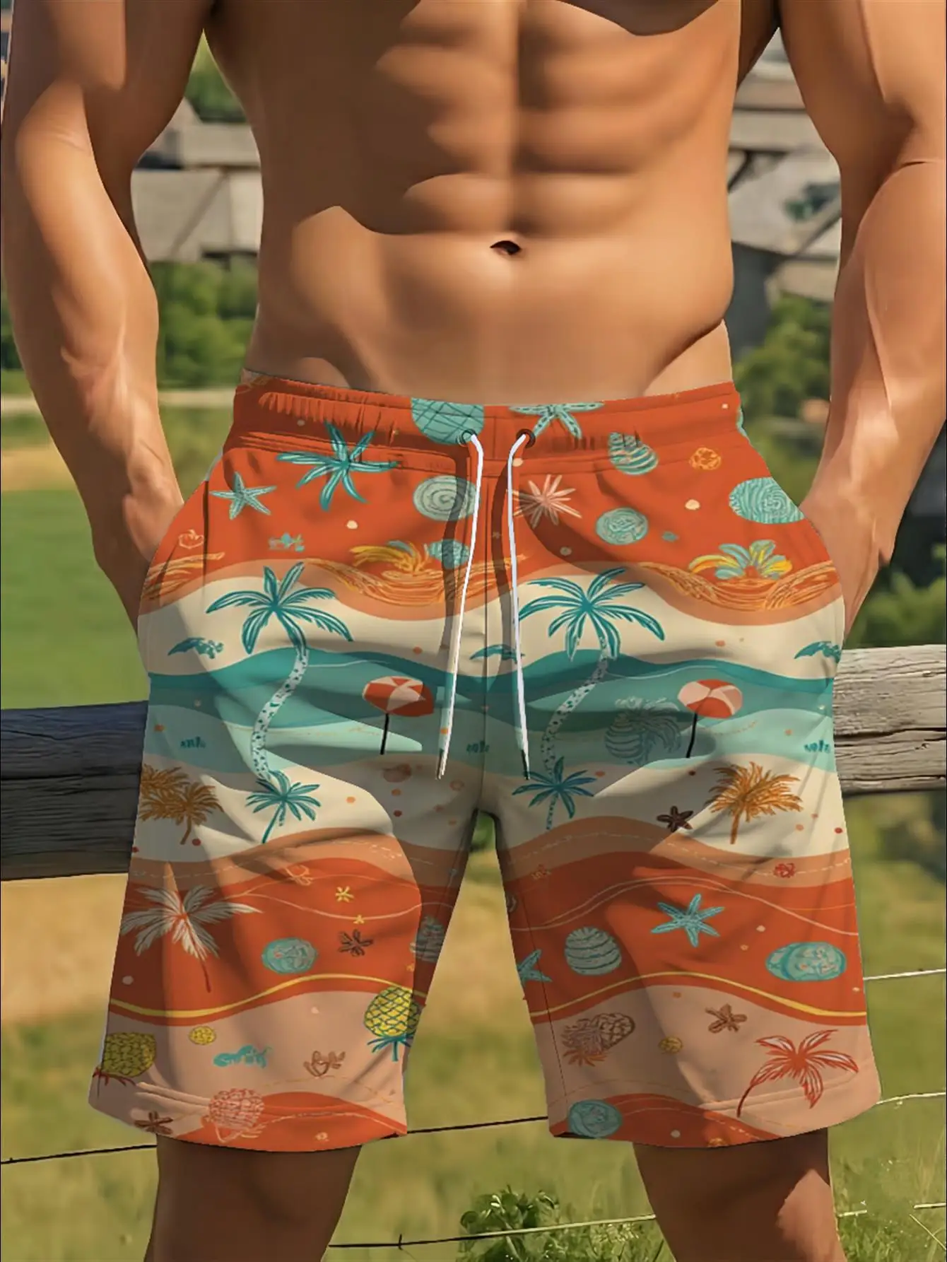 Men's Watermelon Print Quick Dry Drawstring Waist Beach Shorts Swim Trunks 2026