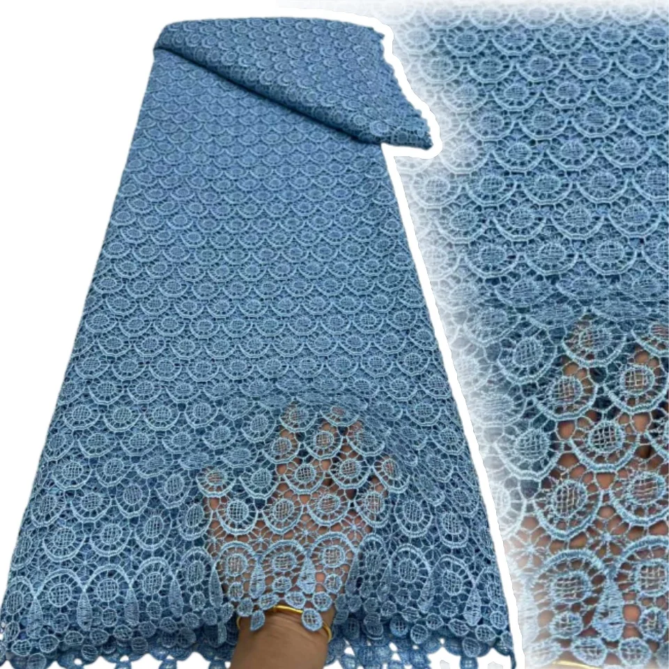 

2025 New White African Guipure Cord Lace Fabric Chemical Lace Fabric Water Soluble Lace Fabric for Women Evening Dresse 1665