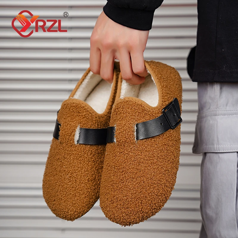 YRZL Warm Cotton Men Shoes Winter Slip on Lightweight Slippers Women Plush Bedroom Home Cotton Loafers Unisex Winter Warm Shoes