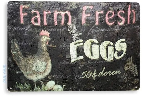 TIN SIGN Farm Fresh Eggs Hen Metal Décor Coop Barn Store Kitchen Cottage A853 --Tin Sign