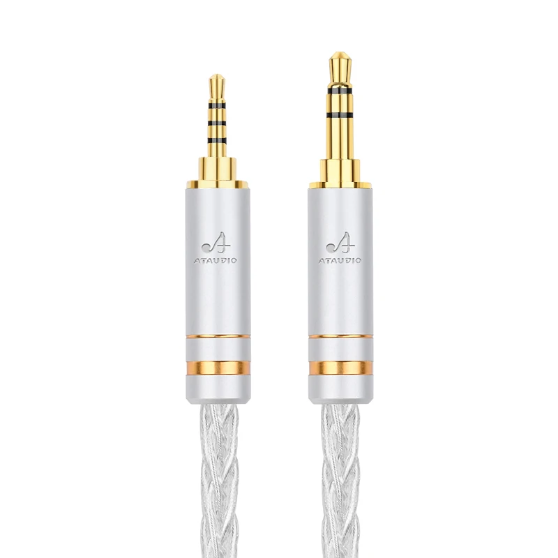 ATAUDIO HiFi 3,5 mm auf 2,5 mm AUX-Audiokabel, reines Silbergeflecht, 3,5-Buchse auf 2,5-Kabel für Kopfhörer, Lautsprecher, Handy-Verstärker 3