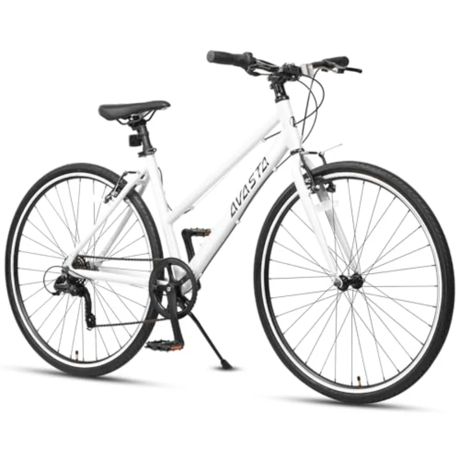 

Women's 700C road bike with step-through aluminum alloy frame, kickstand, 7-speed drivetrain, lightweight design, available in