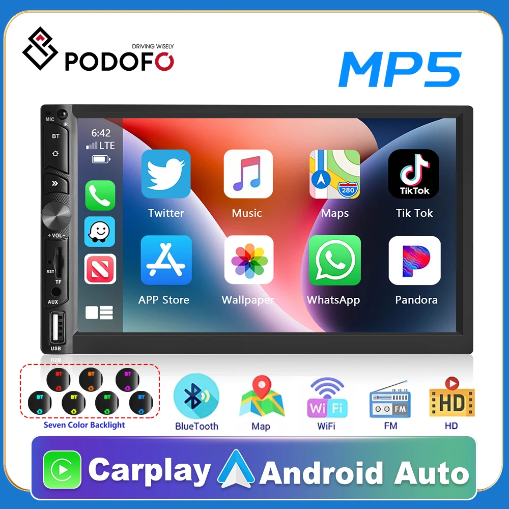 

Podofo 2Din GPS Car Stereo Radio Carplay Auto Android Car MP5 Player with BT WIFI GPS FM Radio Receiver Suppport Rear Camera
