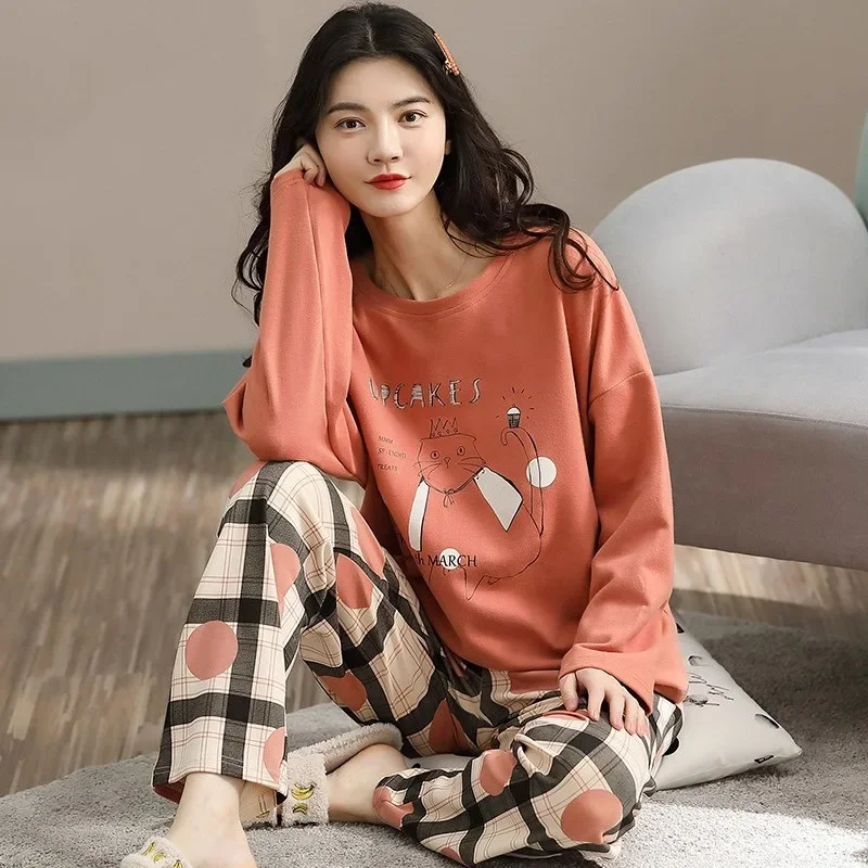 New Fashion Pajamas Women\'s Spring and Autumn Models Long-sleeved Home Service Women\'s Simple Loose Casual Suit Large Size 5XL