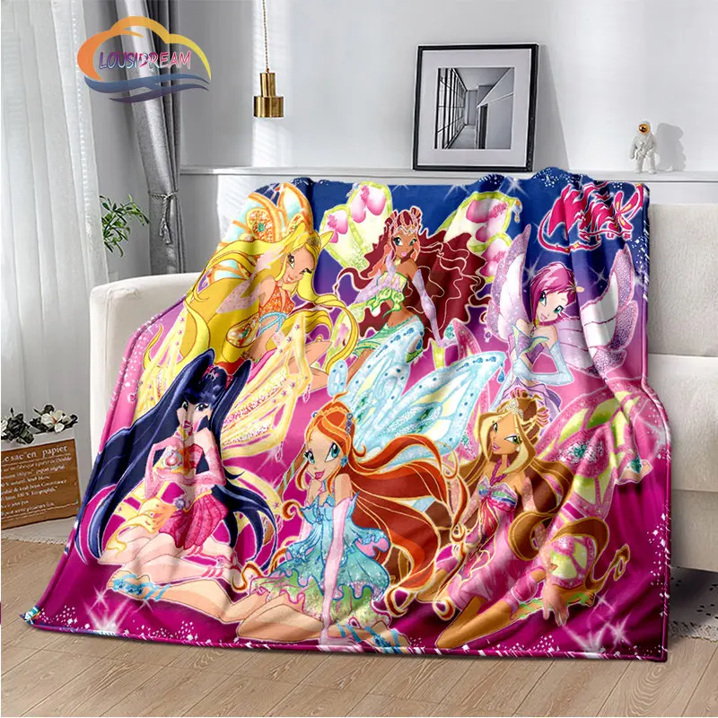 Cartoon Throw Blanket W-Winx club Bedroom Decoration Anime Girl  for Sofa Bed Living Room Office Children\'s blanket Gift