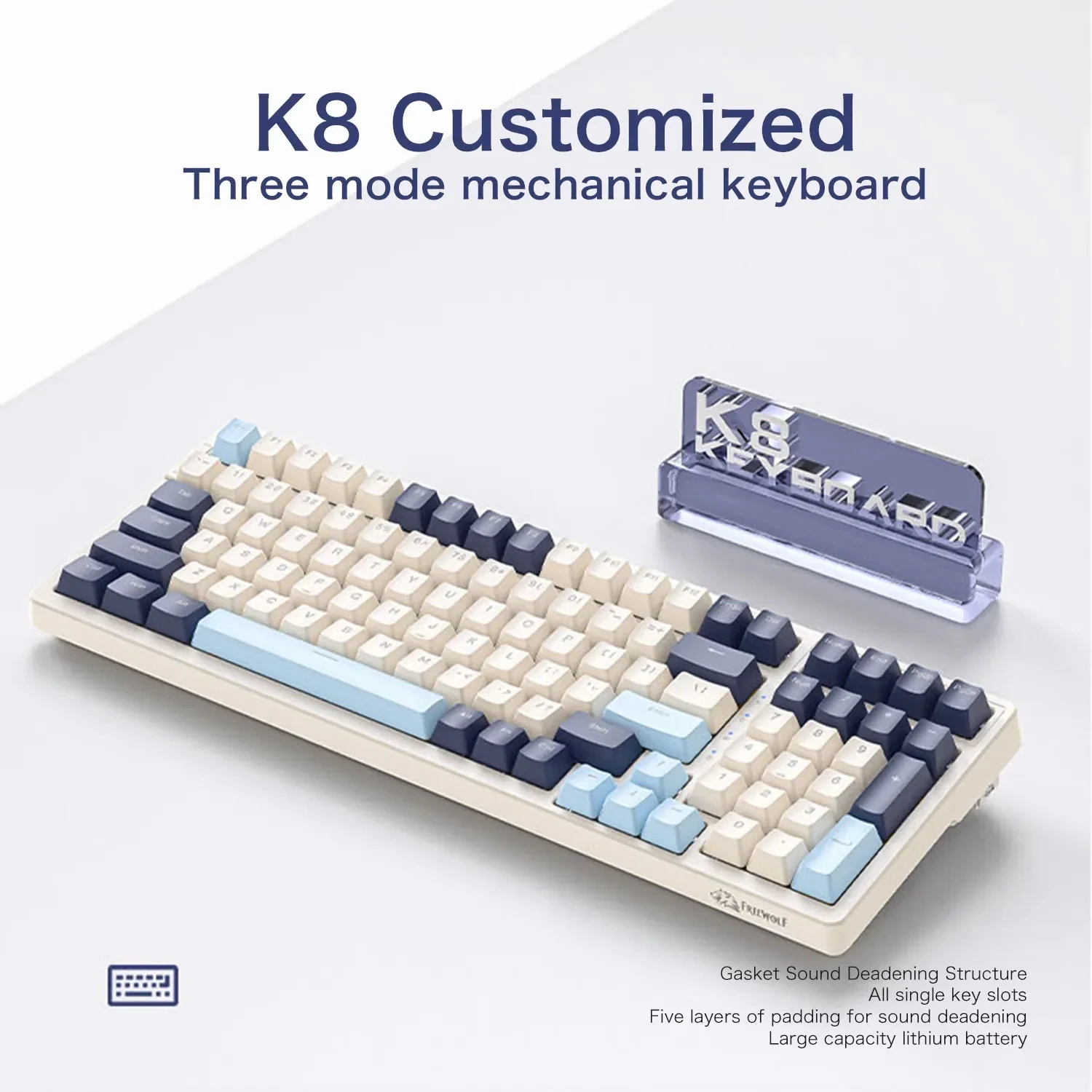 

K8 Wireless Mechanical Keyboard Tri- Connection,100 Key,Full Key Hot Swap,lighting Effects,Gasket Muffler Structure, Laptops