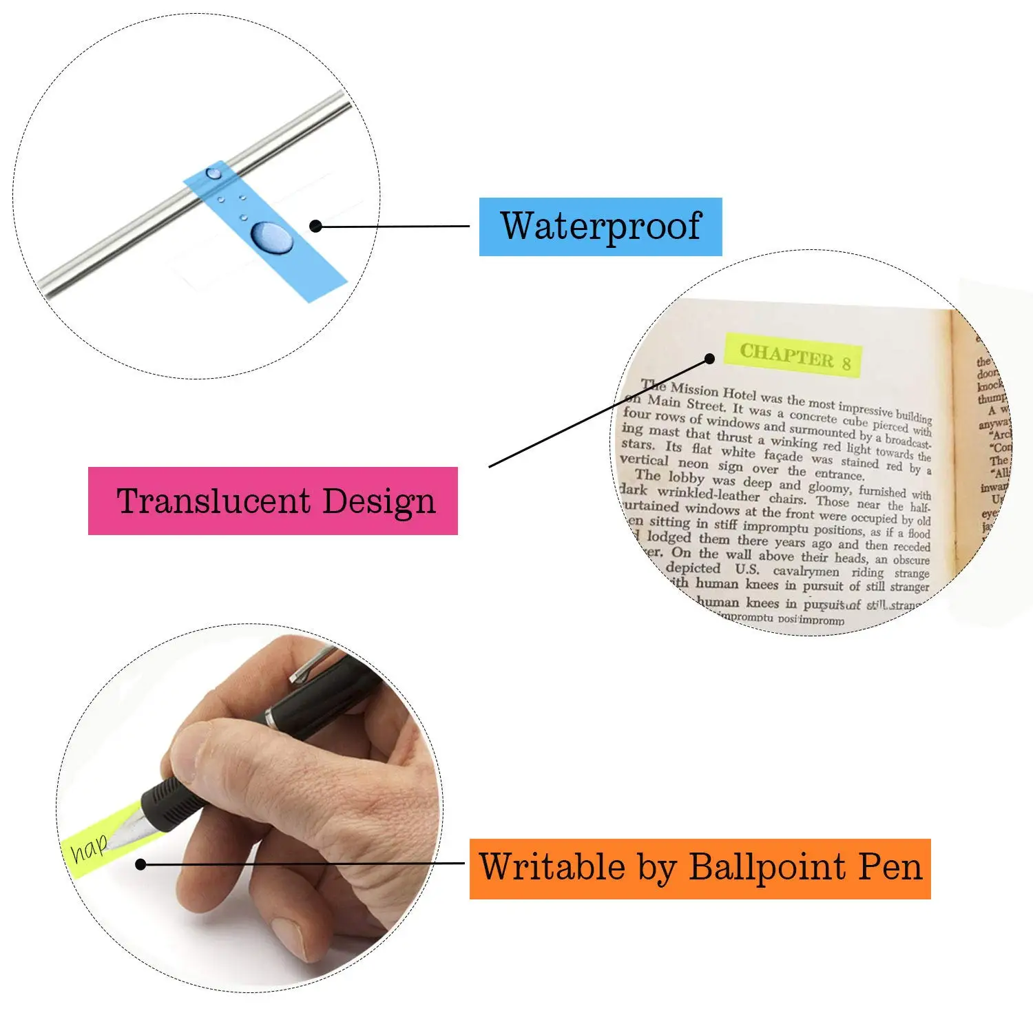 PET Page Markers Sticky Index Tabs, Bright Colors Arrow Flag Tabs for Book Annotation, Writable File Classification Labels