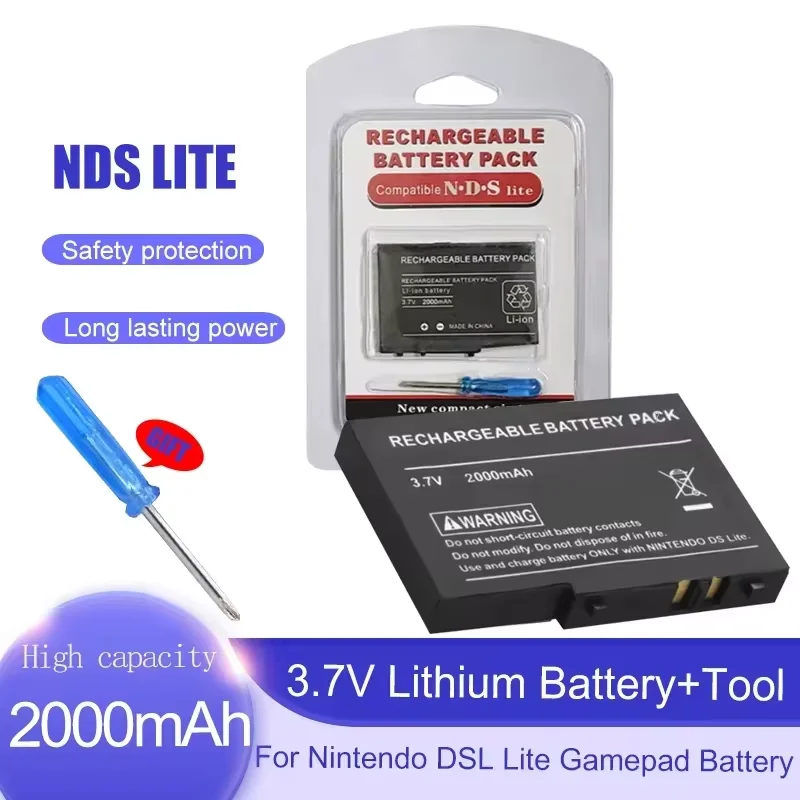 PURFIELD 2000mAh 3.7V Rechargeable Battery Pack For Nintendo NDSL DSL NDS Lite Replacement Battery + With Mini Screwdriver