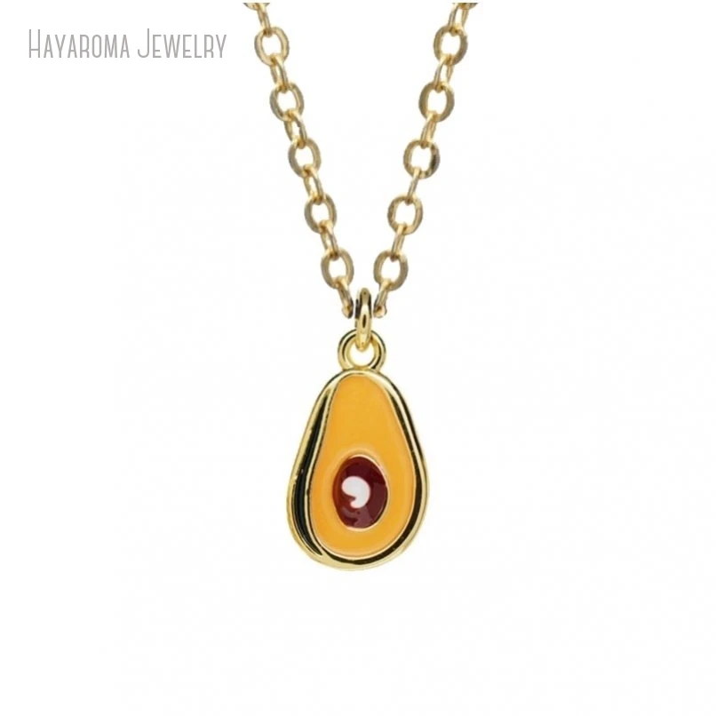 2Pcs Chain Gold Color Plant Food Fruit Avocado Metal Jewelry Enamel Wholesale Copper Necklace NM51691