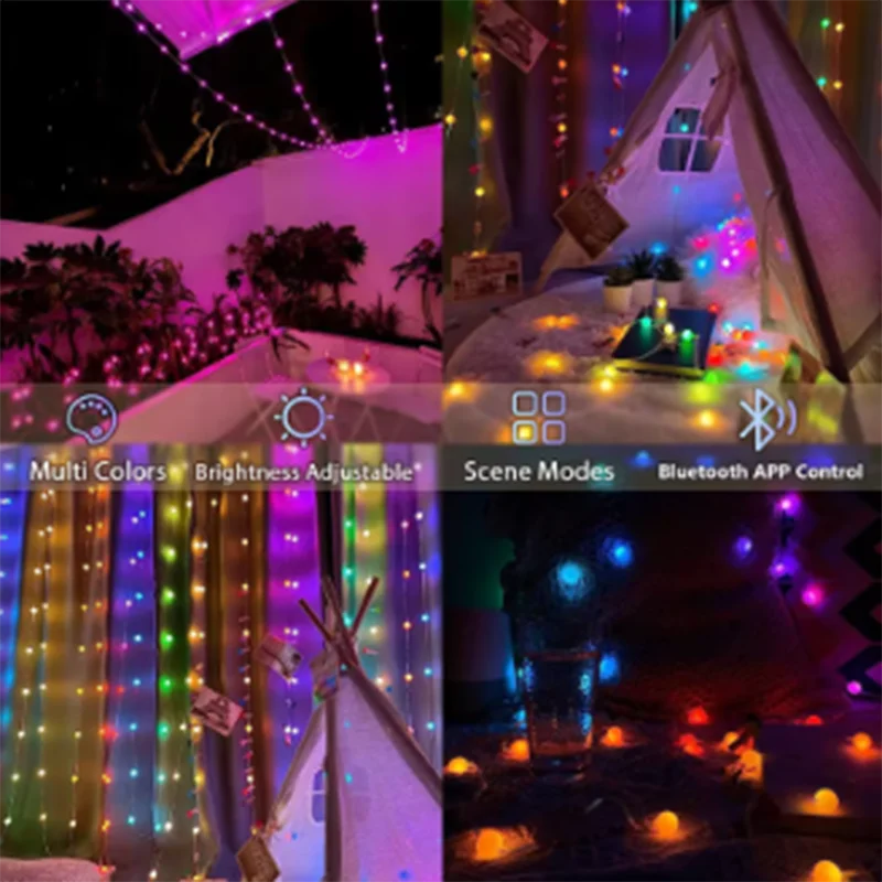 2026 NEW 5V USB Bluetooth RGBIC Round Ball LED String Lights,Waterproof APP Music Lamp,Garden Camping Atmosphere Decor