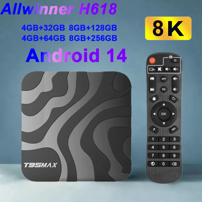 T95 Max Smart TV Box Android 14 H618 Dual WiFi6 BT5.4 8K Video Netflix YouTube Media Player Cortex A53 32G 64G 128G 256G TV Box