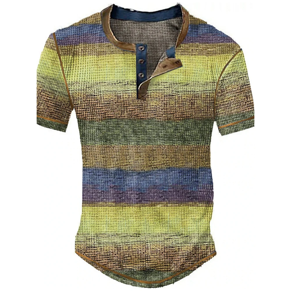 Farbblock-Patchwork Grafik 3D-Druck Henley-Shirts Herren Vintage Mode Übergroße Kurzarm T-Shirts Männer Oberteile Kleidung – Detail 21