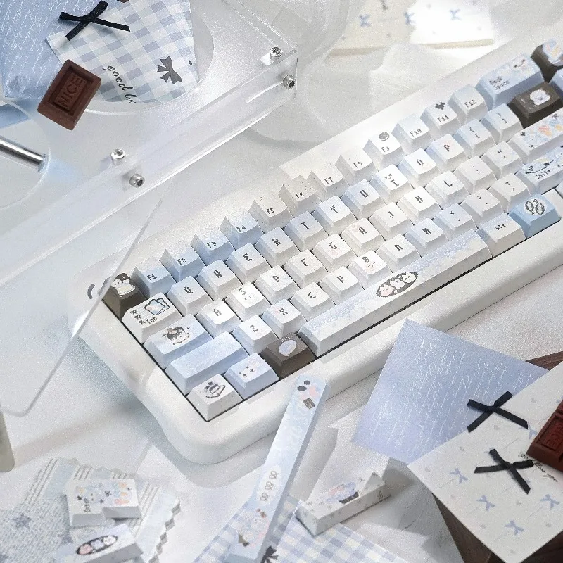Sea Salt Pixel Meow Theme Keycaps Set Customized PBT Sublimation Cherry Profile Keyboard Cap for Mechanical Keyboard Accessories