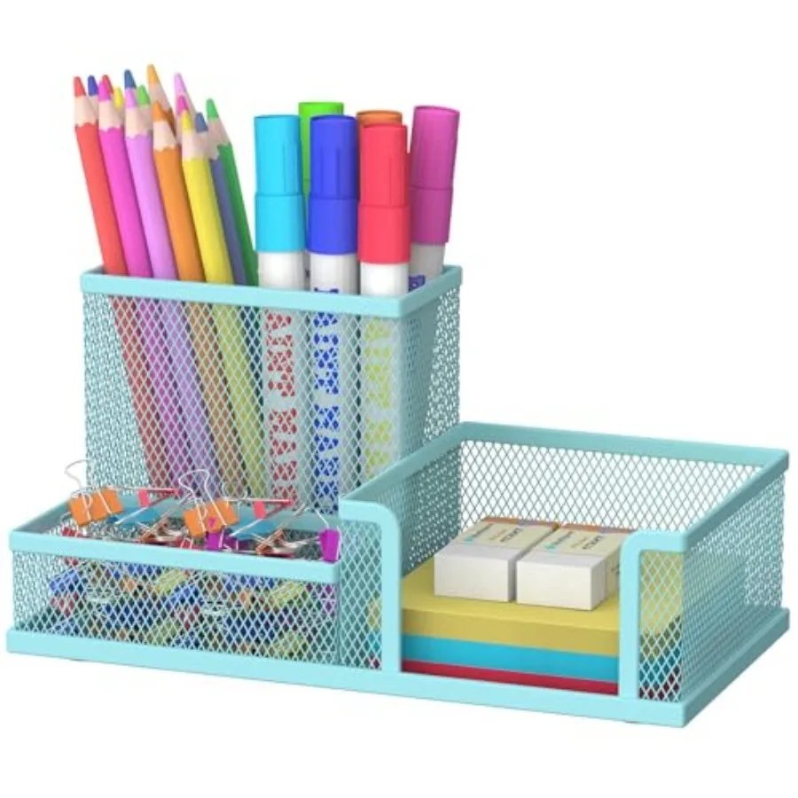 

Mesh Pen Holder Desk Organizer, Office Supplies Pencil Storage with 3 Compartments, Office Desk Accessories and Workspace Organ