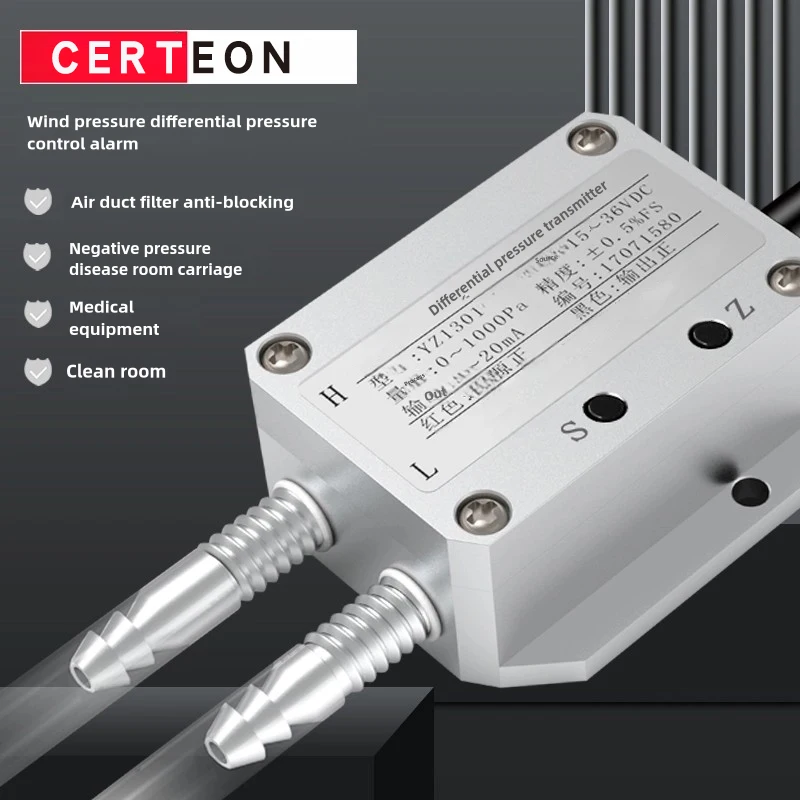 Differential Pressure Transmitter 24VDC 4 20mA for HVAC Fan Control and Clean Room Monitoring Room Pressure Sensor