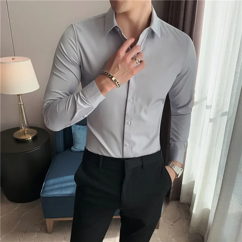 Men Shirt 2024 Spring British Style Long Sleeve Solid Casual Slim Fit Camisas Y Blusas Formal Dress Chemistry Homme Men Clothing