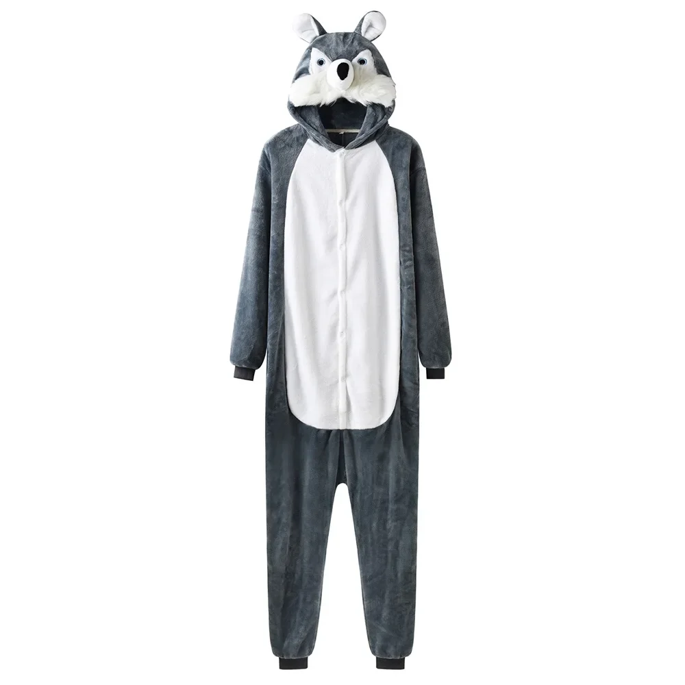 Wolf Onesie For Men Animal Pajama Direwolf Kigurumis Winter Warm Soft Flannel Jumpsuit Adult Unisex Christmas Outfit