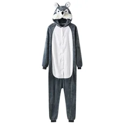 Wolf Onesie For Men Animal Pajama Direwolf Kigurumis Winter Warm Soft Flannel Jumpsuit Adult Unisex Christmas Outfit