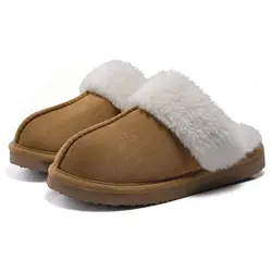 Comwarm-Zapatillas de casa de piel sintética para mujer, pantuflas mullidas, zapatos de casa, toboganes peludos cómodos para dormitorio interior, Invierno