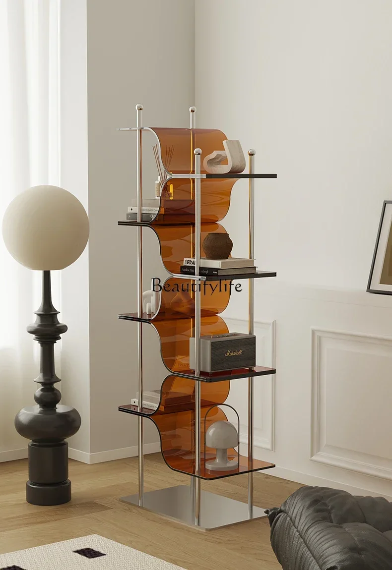 

Acrylic Bookshelf iving Room Floor-standing Storage Rack Vintage Style Storage Display