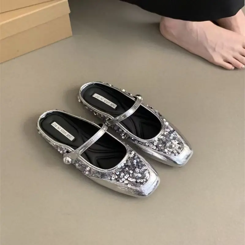 

Summer Fashion Sequined Head-To-Toe Slip-on Shoes For Outdoor Use Comfortable Anti-Slip Flat Sole Elegant Style Single Shoe