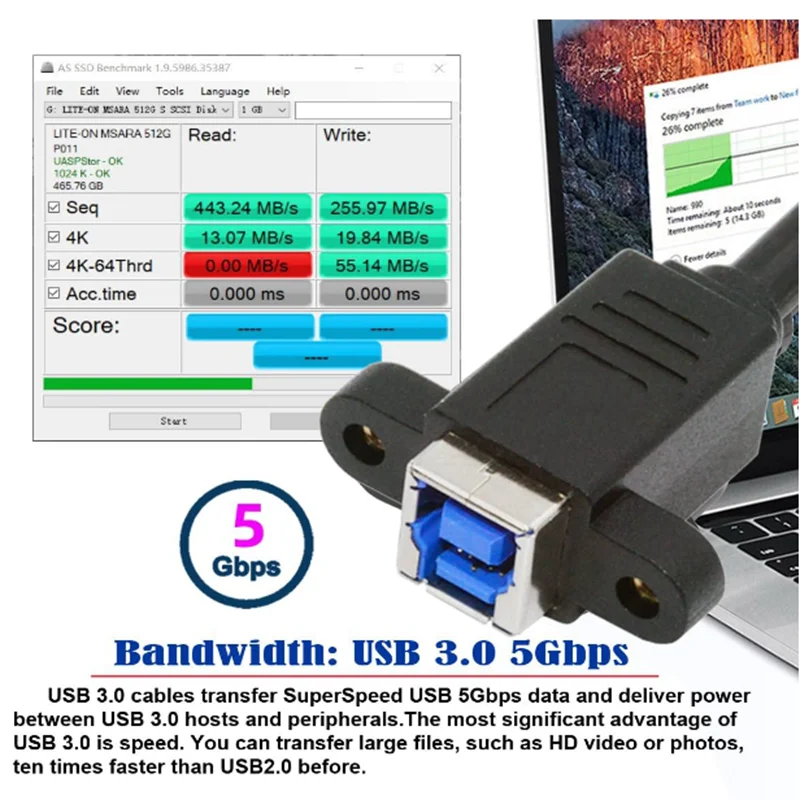 0.3m With Screw Hole USB 3.0  B Female to Type c Square Port B Male USB 3.0A Male/Micro B 20pin Adapter Cable