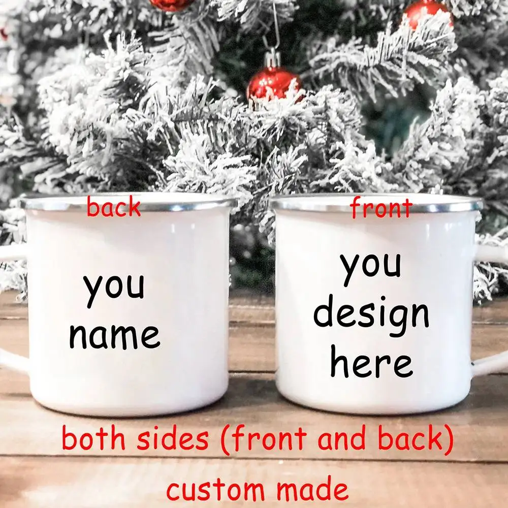 Custom Made on Both Sides Enamel Coffee Mugs Company Logo Creative Design Text Cups Anniversary Picture Gifts