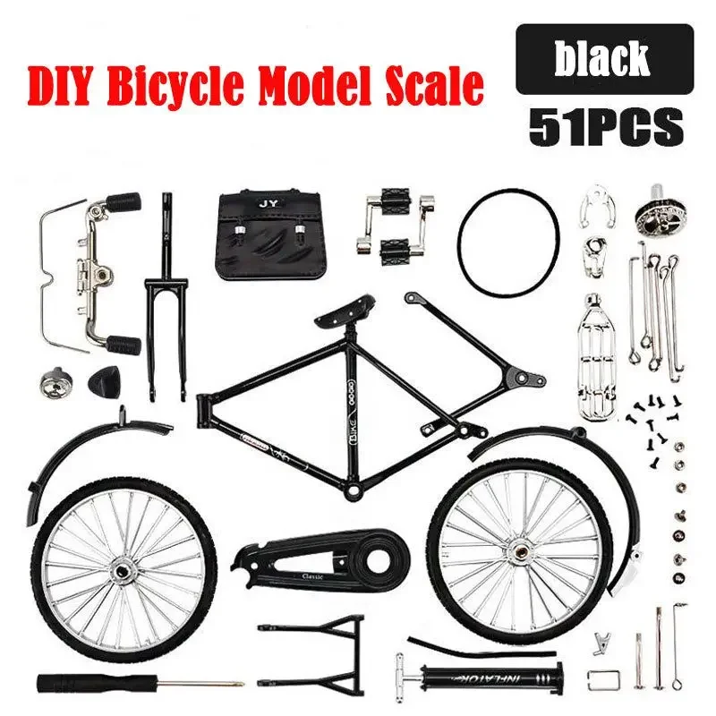 DIY Mini Alloy Bicycle Model Retro Simulation Metal Bike Assembling Educational Collection Toys for Children Gifts Decoration