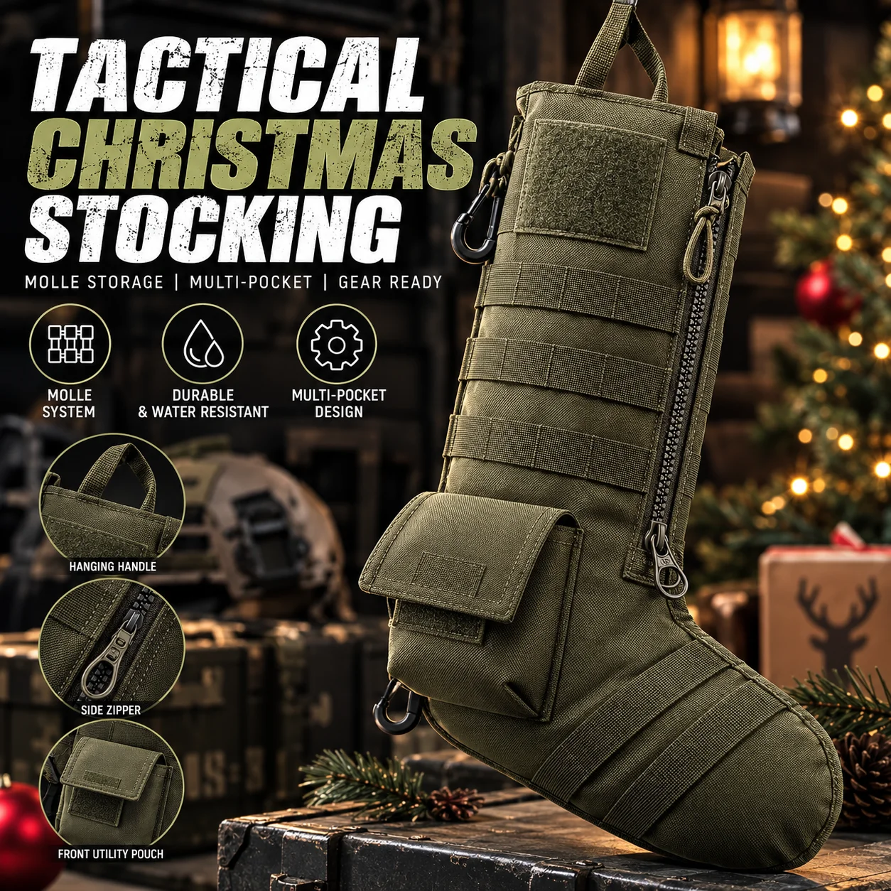 Christmas Stocking Hanging - Kantong Aksesori MOLLE Bentuk Kaus Kaki