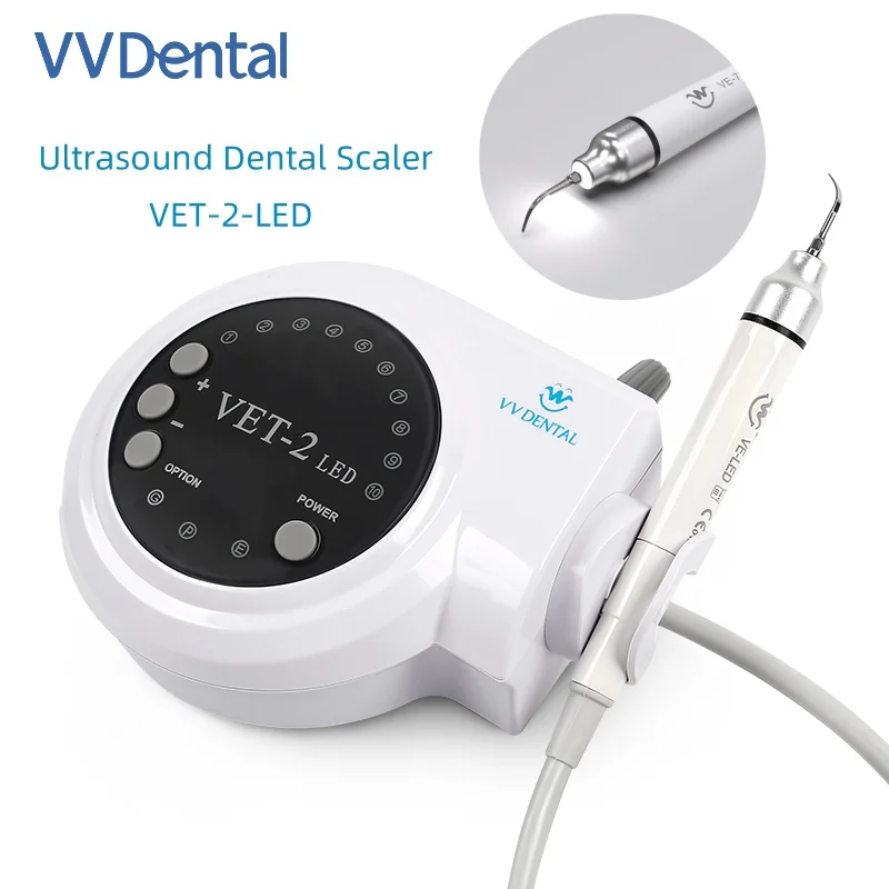 Escalador Dental ultrasónico VVDental VET-2-LED, segunda generación de nuevos equipos de limpieza de escalador Dental con pieza de mano de 5 puntas