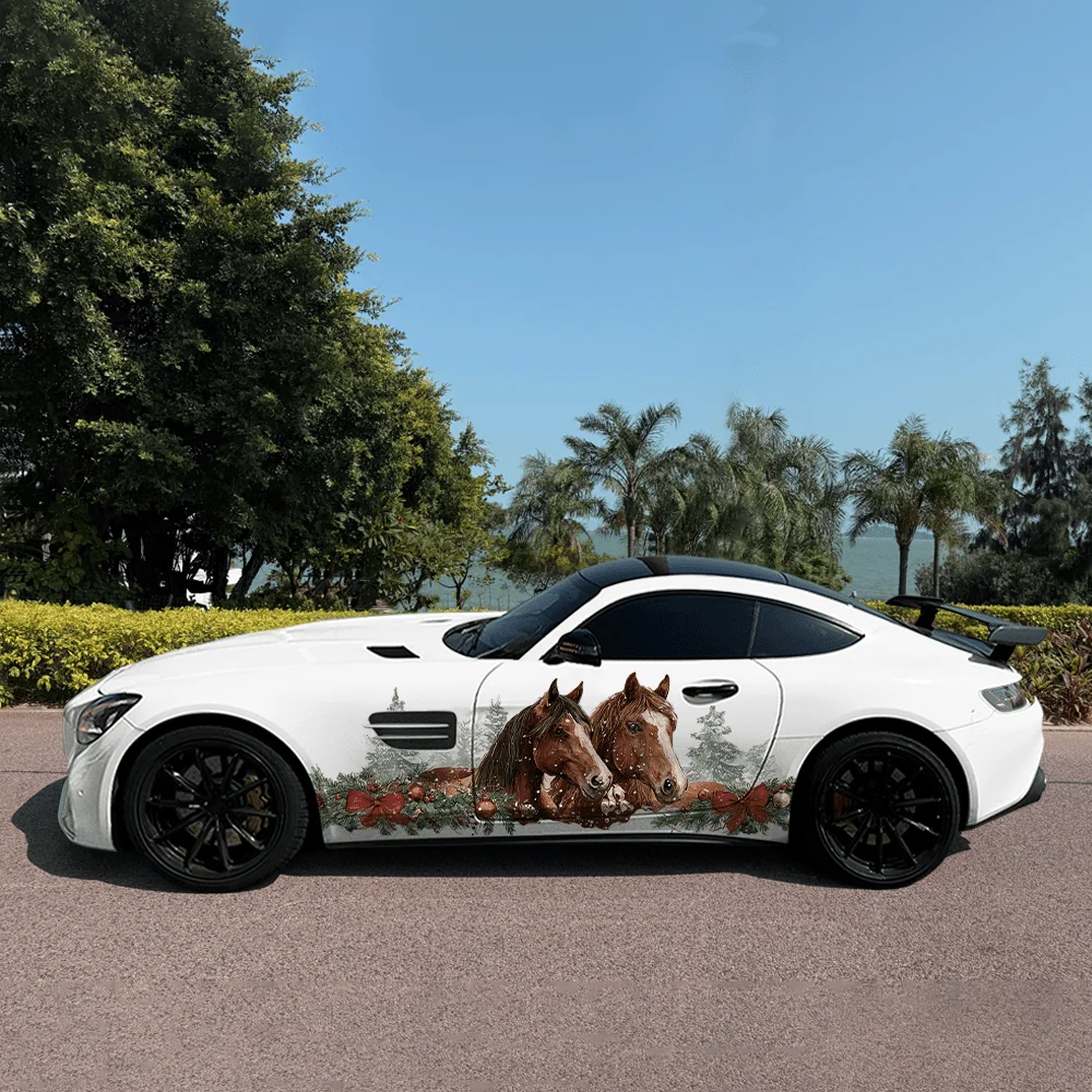 Horses Flower Cluster Car Vinyl Wraps Decal Self-adhesive PVC Sticker Suitable for Trucks SUV Decoration Auto Accessories Gift
