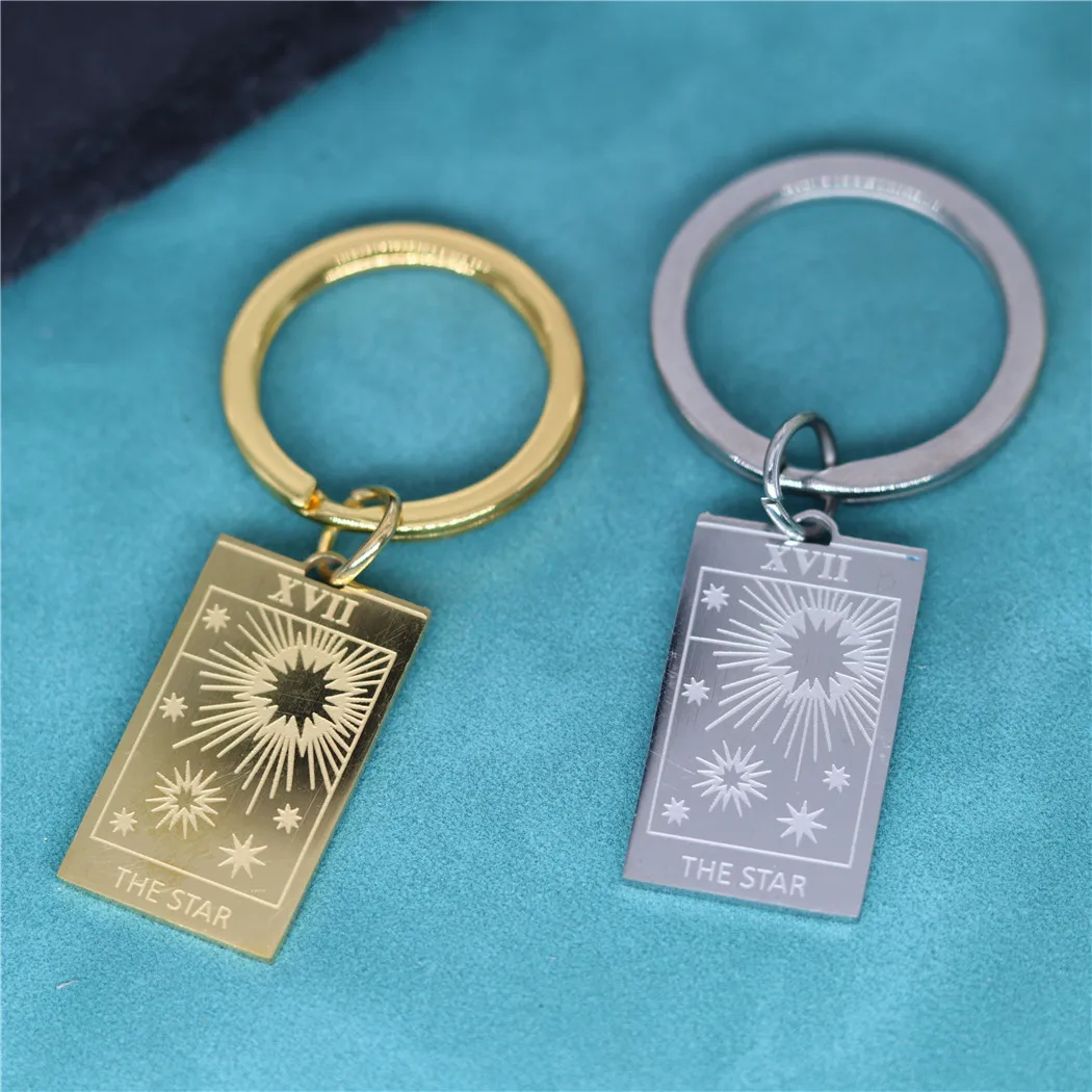 The Star Sun Tarot Cards Pendant Keychain For Men Women Amulet Major Arcana Keyring Stainless Steel Key Chains Talisman Jewelry