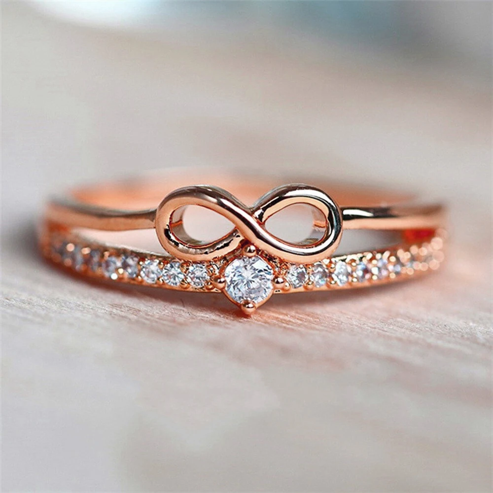 Huitan Chic Bow Shape Finger Ring for Women Infinity Sign Cubic Zirconia Rings Fashion Finger Accessories Daily Party Jewelry