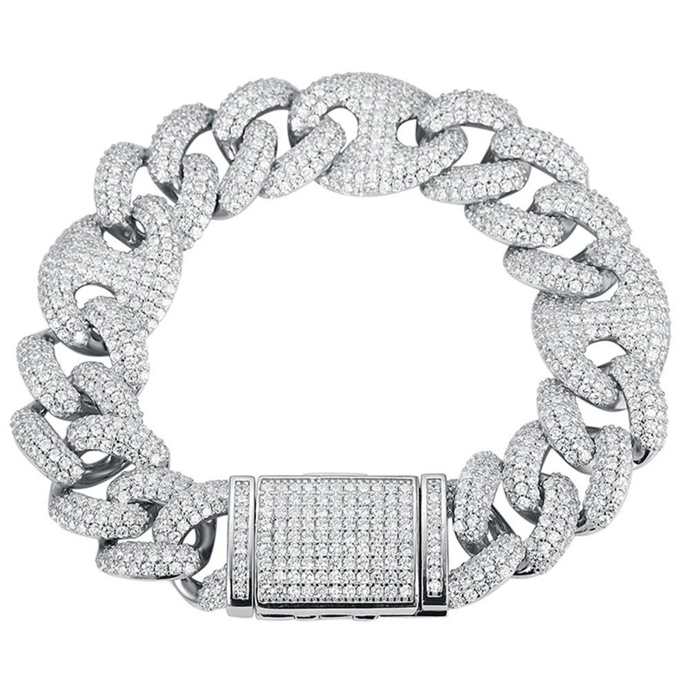 WUIHA Hip Hop Rock 925 Sterling Silver Lab Sapphire High Carbon Diamonds Cuban Bangle Bracelet Tennis Fine Jewelry Wholesale image 2