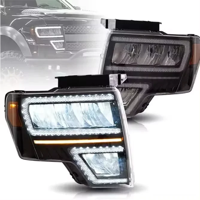 المصابيح الأمامية لفورد رابتور F150 F-150 2008-2014 مجموعة المصابيح الأمامية LED DRL تدفق بدوره أضواء الإشارة اكسسوارات السيارات