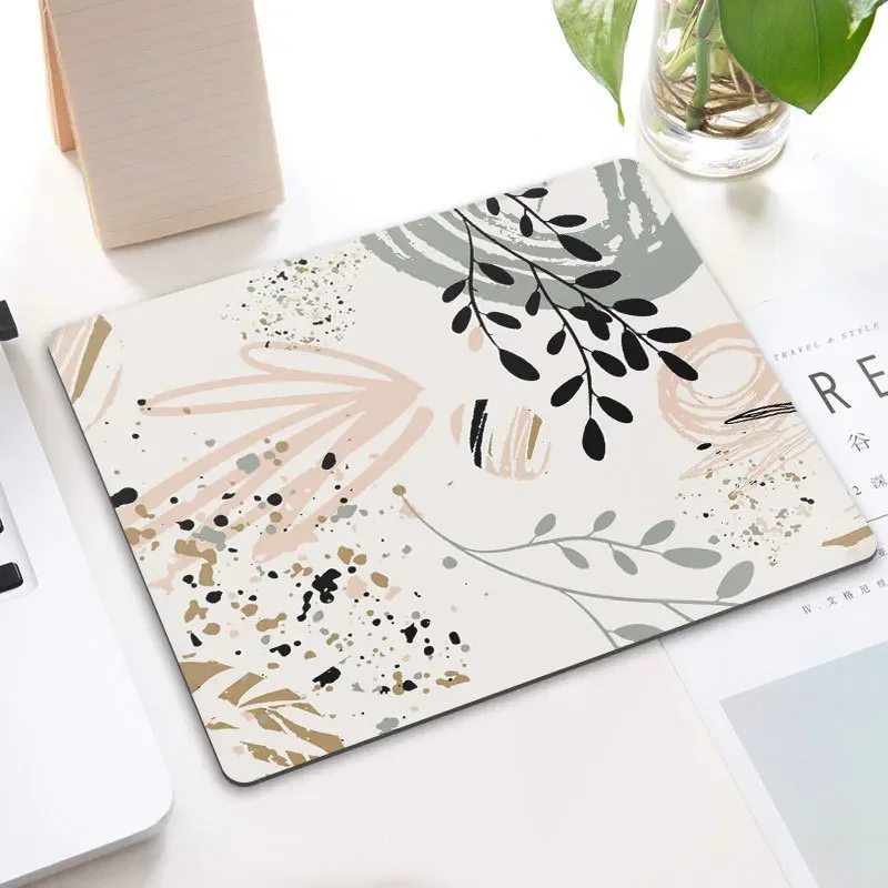 

Abstract Art Design Mouse Pad Gaming Waterproof Mats Modern Boho Leaves Non-slip Office Small Mousepad Rubber Base Mats 20x24cm