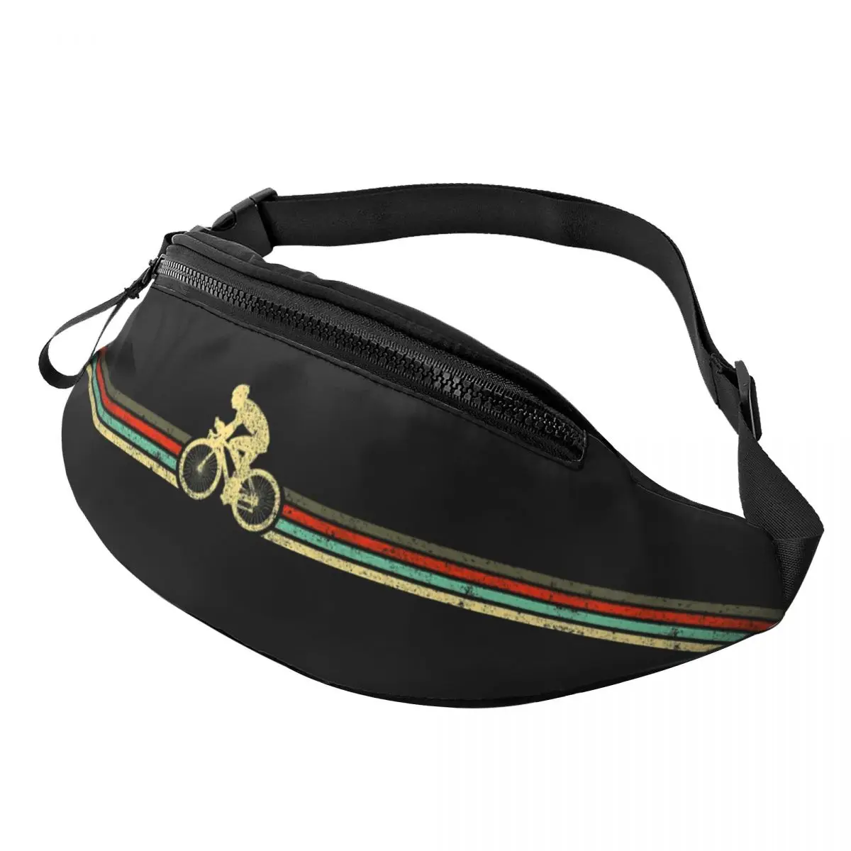 

Custom Retro Bicycle Stripes Fanny Pack Women Men Mountain Bike Rider Crossbody Waist Bag for Camping Biking Phone Money Pouch