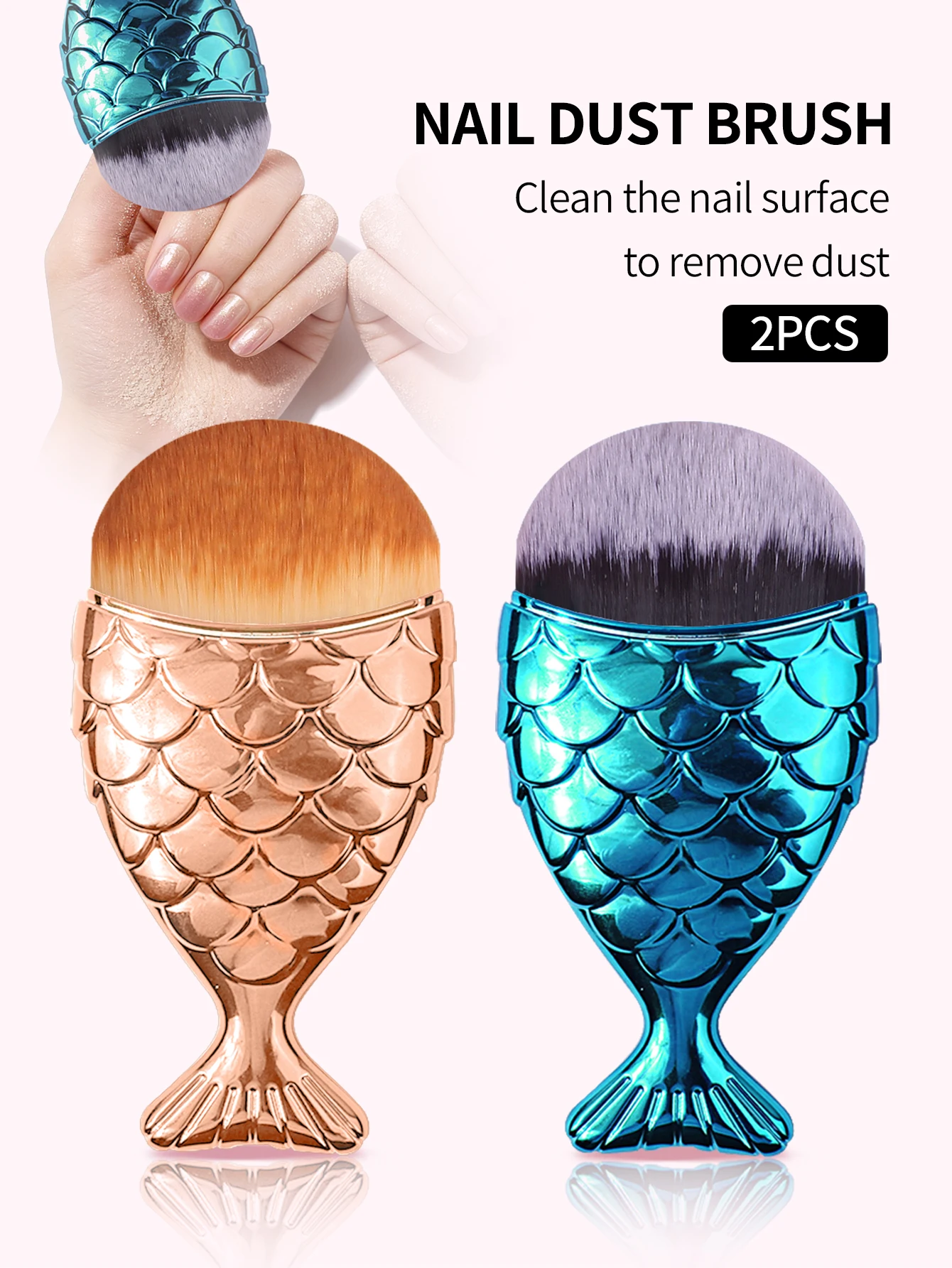 1/2pcs Fish Tail Shape Nail Brush Fishtail Bottom Cosmetic Brushes Soft Cleaning Dust Powder Nails Care Manicure Tool Nail Brush