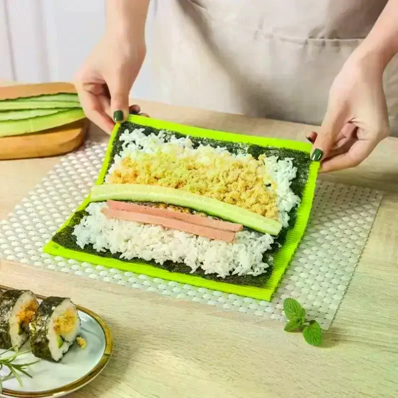 Silicone Hand Roll Sushi Rolling Curtain Bamboo Imitation Japanese Sushi Rolling Tool Easy To Clean No Mildew Sushi Mat Portable