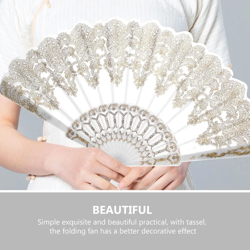 2Pcs Elegant Chinese Folding Hand Fan Embroidered Tassel Portable Decorative Dance Performance Fan Hand Fans for Women Foldable