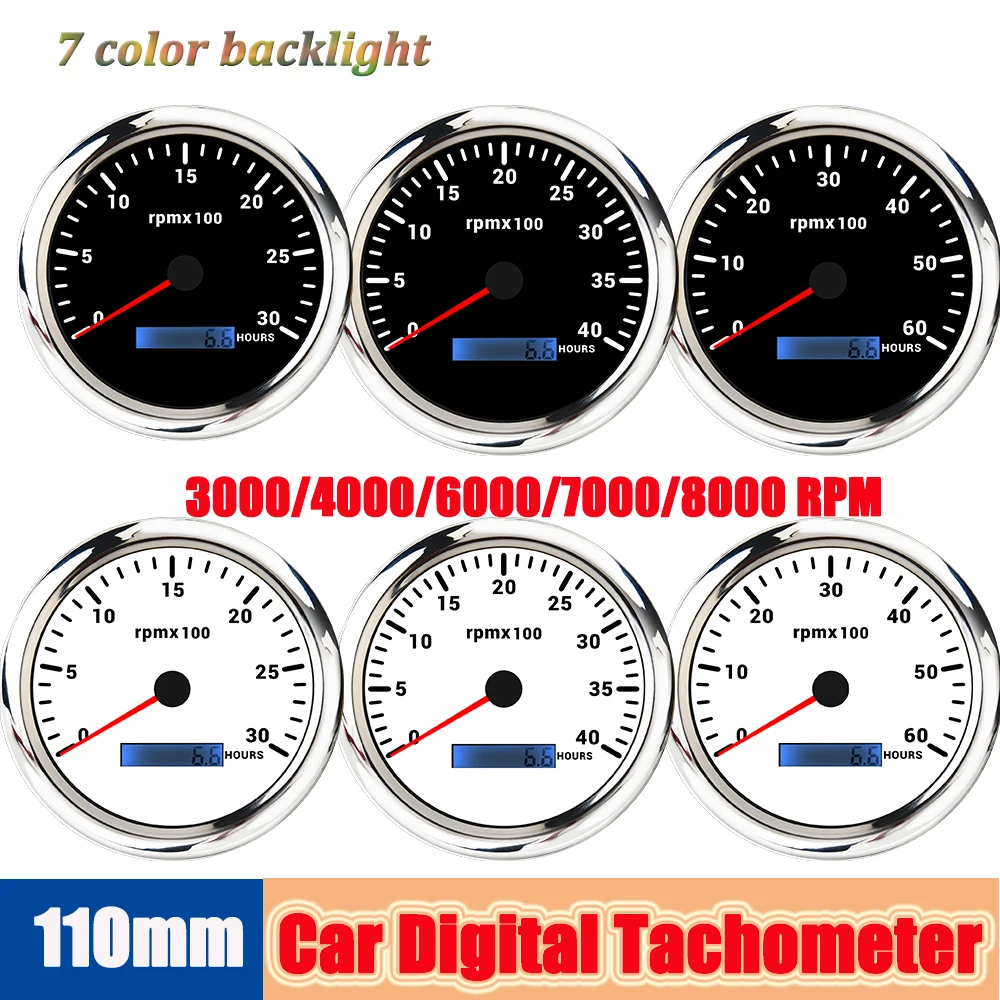 Contagiri universale di velocità da 110 mm con misuratore di giri 3k/4k/6k/7k/8k per auto barca marina sensore contachilometri digitale LED a 7